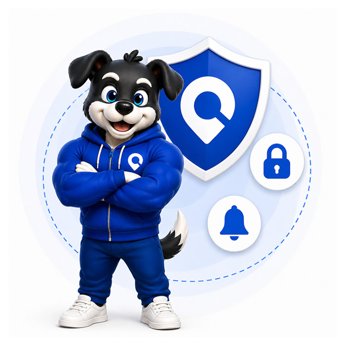 Mascote Rastrefy com app no celular